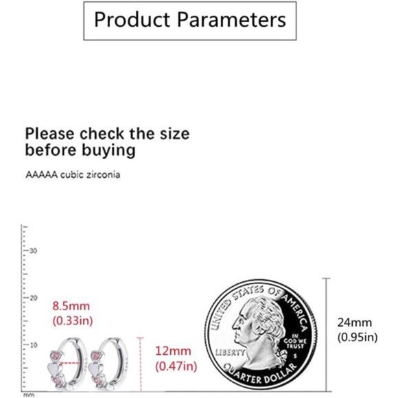 Double Love Heart Cubic Zirconia Small Hoop Earrings for Women Girls - Picture 5 of 7